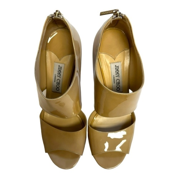 Jimmy Choo Private Nude Patent Leather Heels Sandals 39/9 fits US 8 runs small - Picture 11 of 15